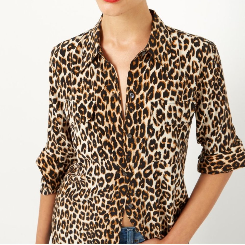 Equipment, slim signature long sleeve silk blouse, size medium